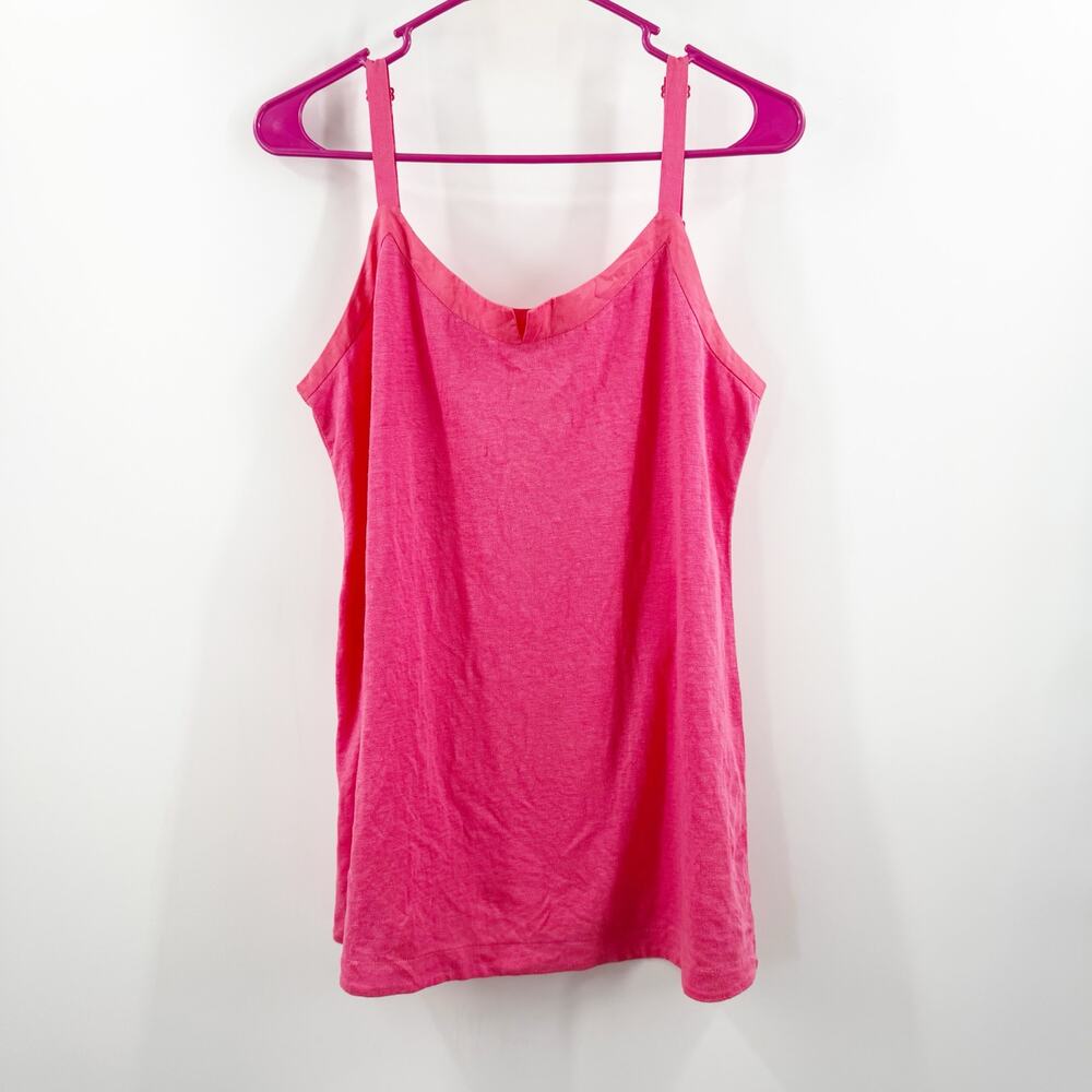 Eileen Fisher Tank Top SZ Petite Medium Pink Linen Slit-Neck Camisole Sleeveless